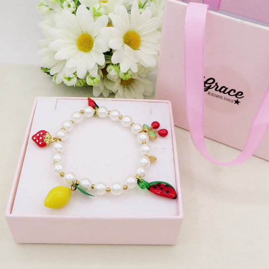 SUMMER IN ITALY PEARLS BRACELET - ACCIAIO inossidabile - Bracciale catena charms frutta estiva