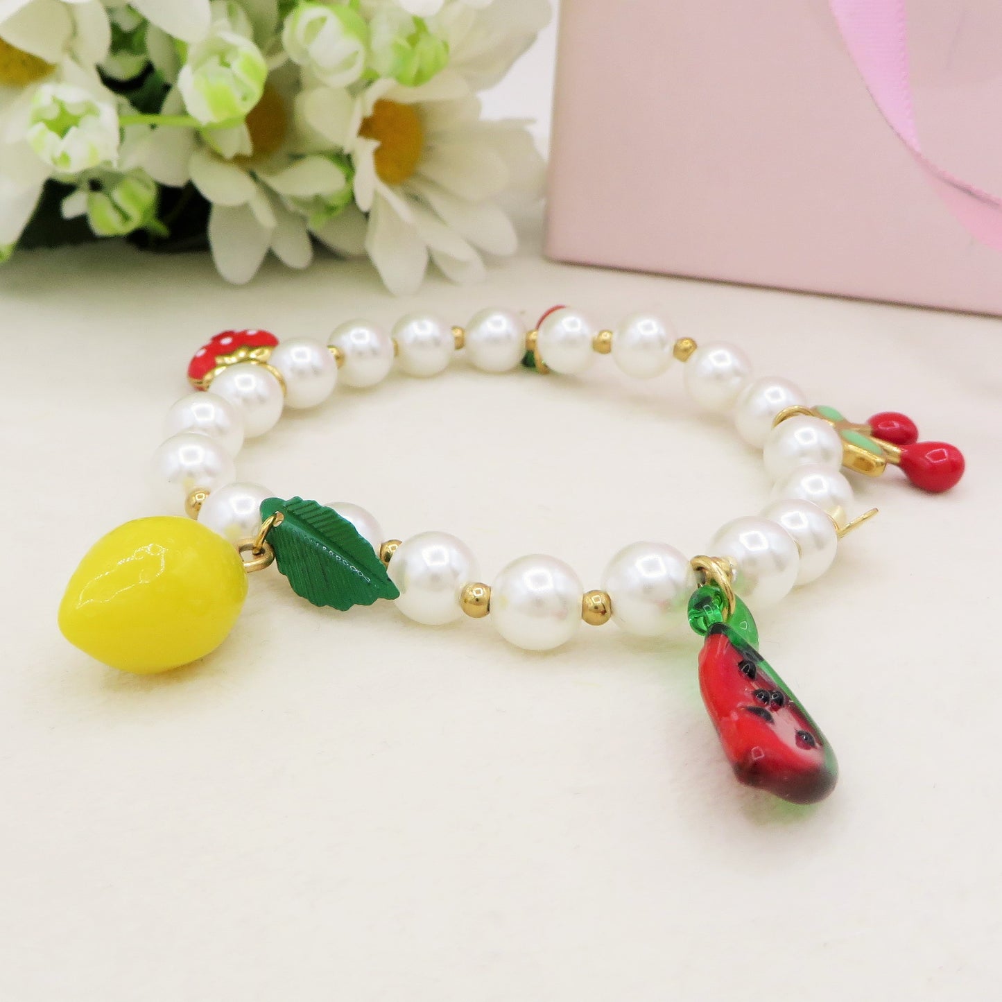 SUMMER IN ITALY PEARLS BRACELET - ACCIAIO inossidabile - Bracciale catena charms frutta estiva