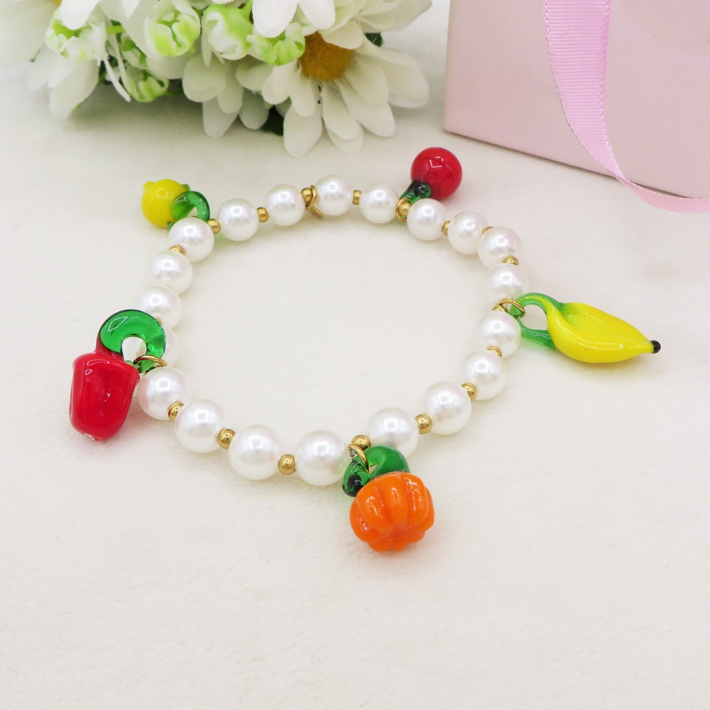 SUMMER IN ITALY PEARLS BRACELET - ACCIAIO inossidabile - Bracciale catena charms frutta estiva