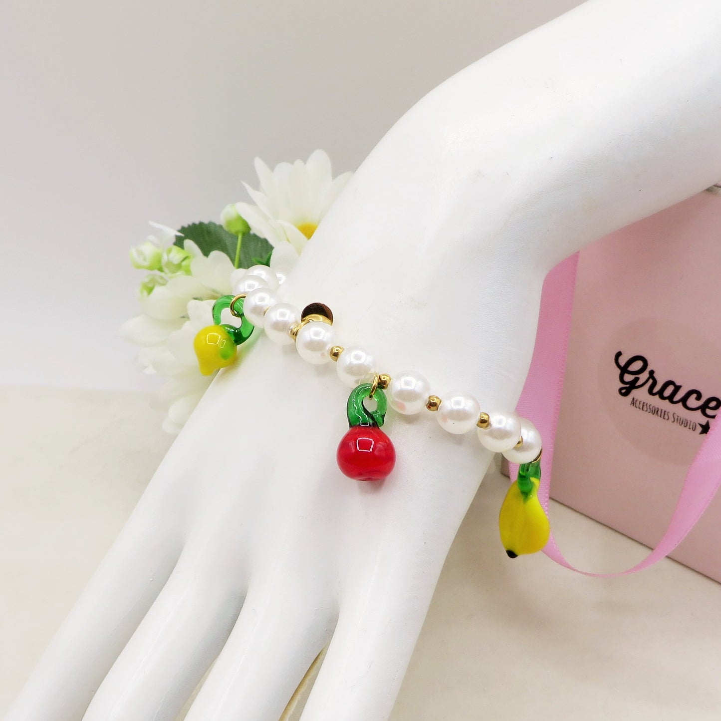 SUMMER IN ITALY PEARLS BRACELET - ACCIAIO inossidabile - Bracciale catena charms frutta estiva