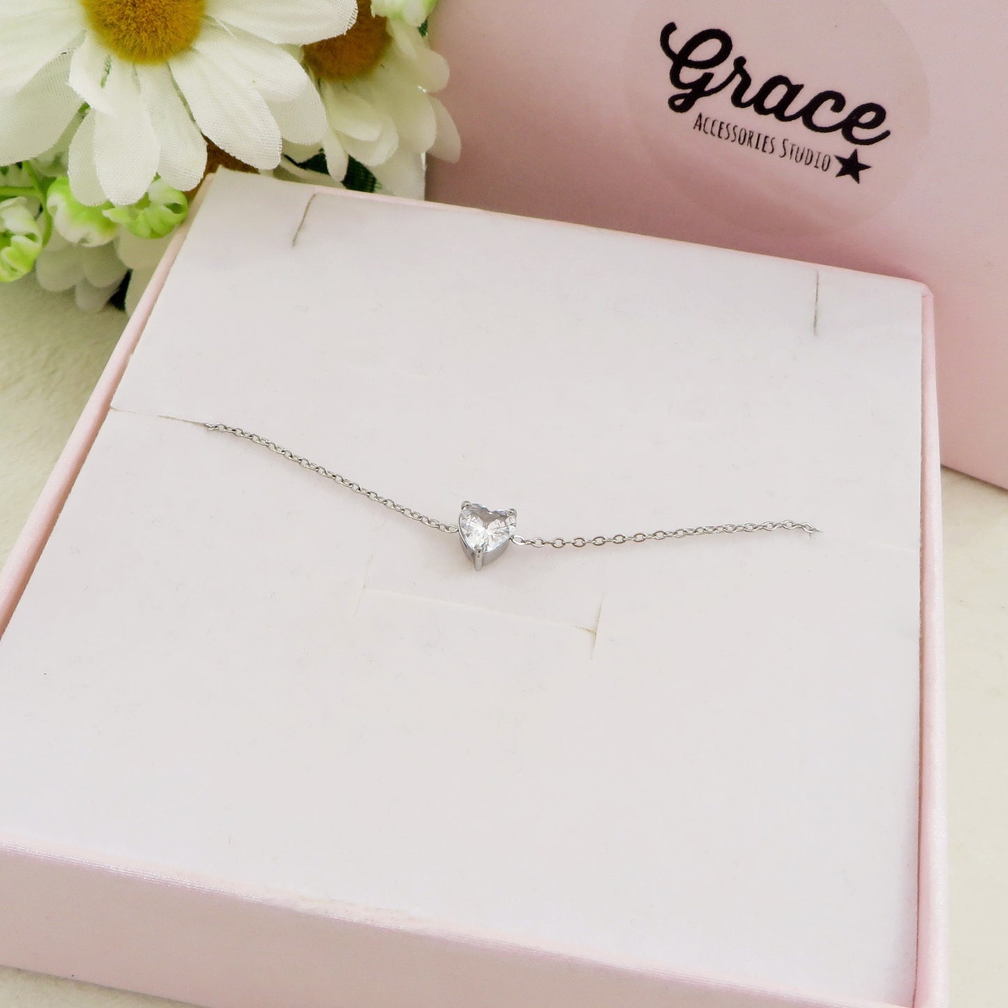 CHERIE single heart - ACCIAIO INOSSIDABILE - Bracciale con cuore in cubic zirconia