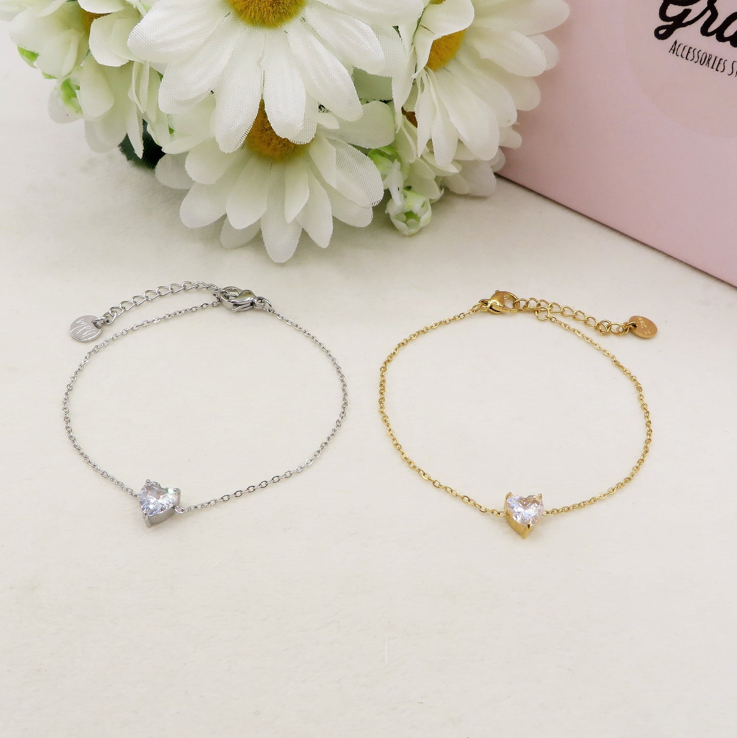 CHERIE single heart - ACCIAIO INOSSIDABILE - Bracciale con cuore in cubic zirconia