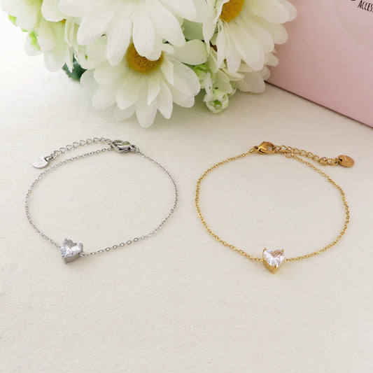 CHERIE single heart - ACCIAIO INOSSIDABILE - Bracciale con cuore in cubic zirconia