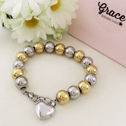 JOSIE Heart 2 ORI chiama angeli Bracciale ~ Bracciale in ACCIAIO INOSSIDABILE con cuore bombè