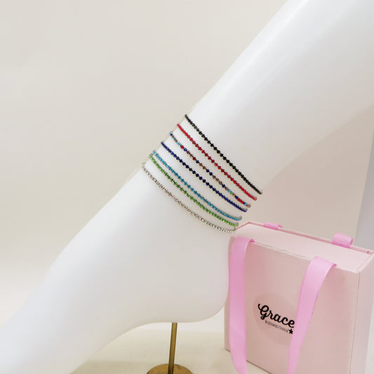 ITACA ~ Cavigliera Tennis in ACCIAIO INOSSIDABILE con cubic zirconia 2mm