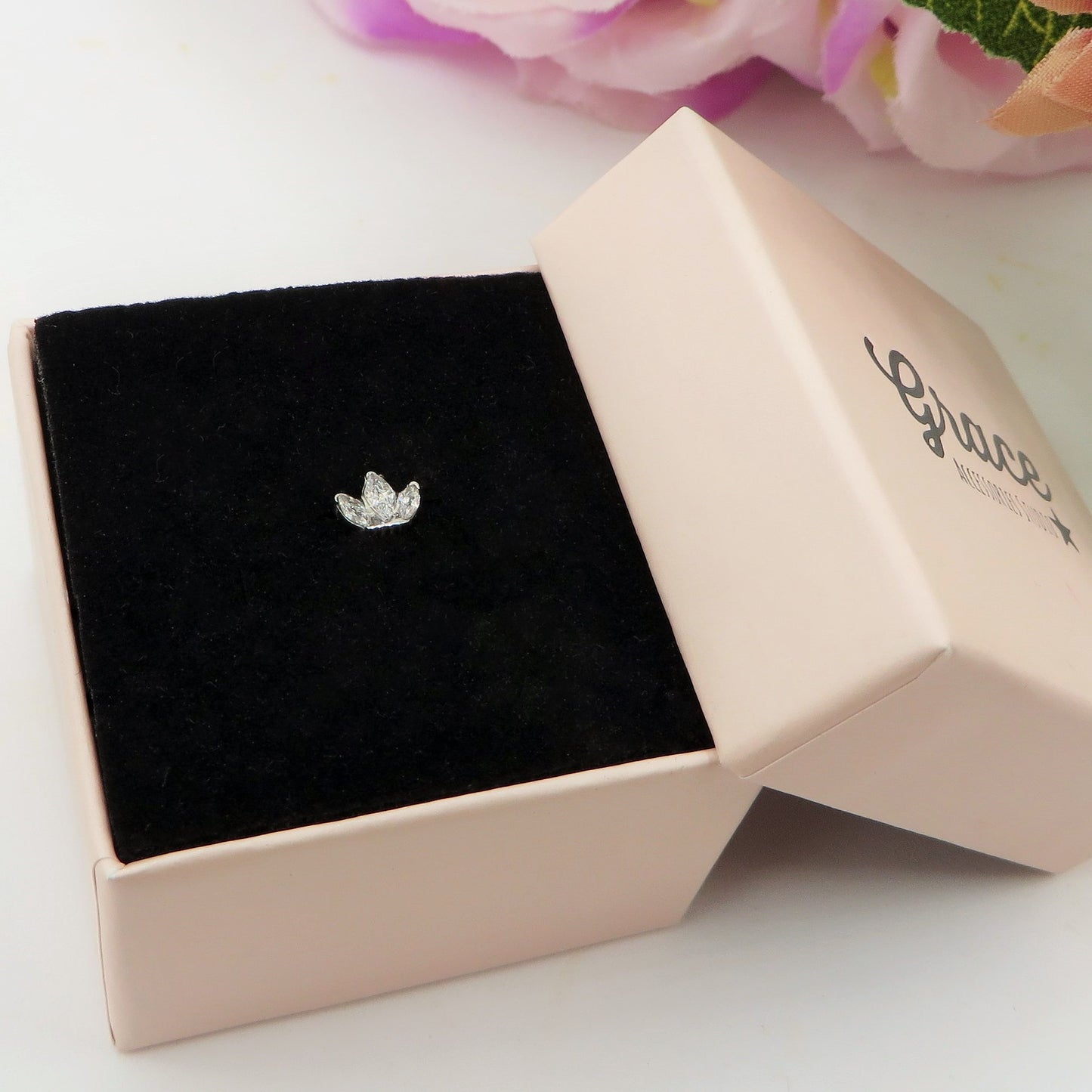 Mini Marquise PIERCING - TITANIO G23 e ACCIAIO INOSSIDABILE 316L chirurgico ~ con cubic zirconia per Helix, Trago, Flat e Lobo