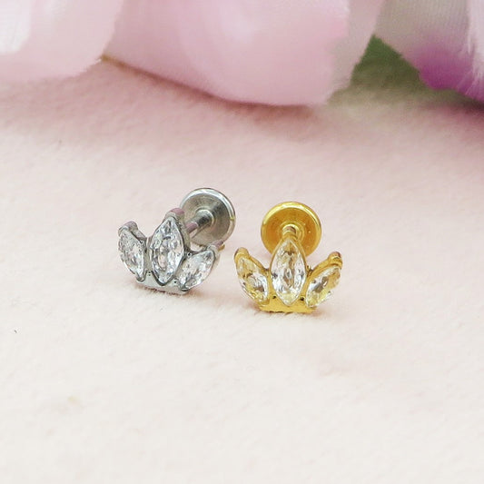 Mini Marquise PIERCING - TITANIO G23 e ACCIAIO INOSSIDABILE 316L chirurgico ~ con cubic zirconia per Helix, Trago, Flat e Lobo