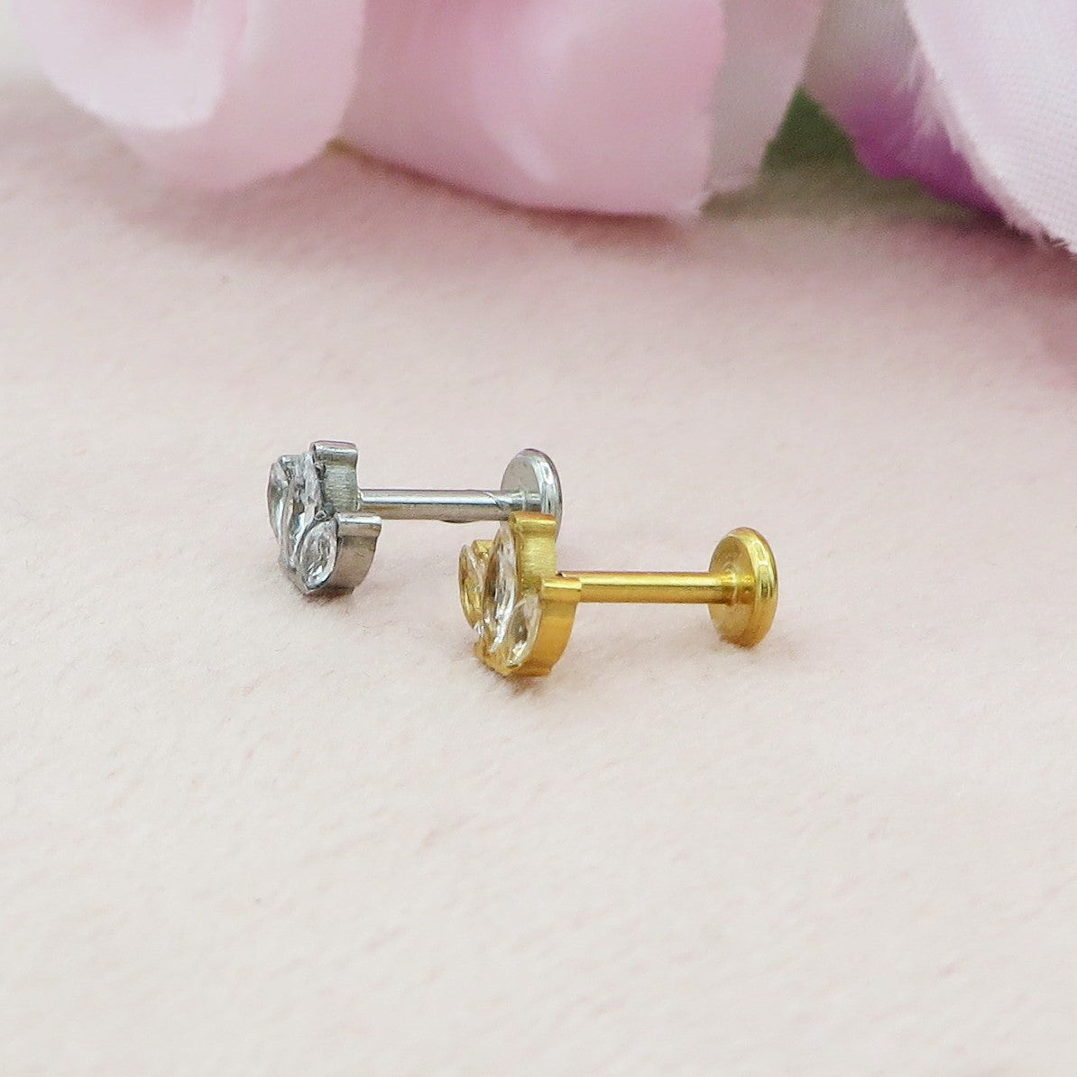 Mini Marquise PIERCING - TITANIO G23 e ACCIAIO INOSSIDABILE 316L chirurgico ~ con cubic zirconia per Helix, Trago, Flat e Lobo