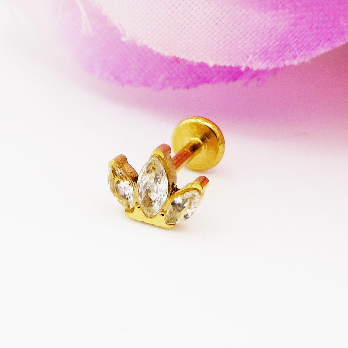 Mini Marquise PIERCING - TITANIO G23 e ACCIAIO INOSSIDABILE 316L chirurgico ~ con cubic zirconia per Helix, Trago, Flat e Lobo