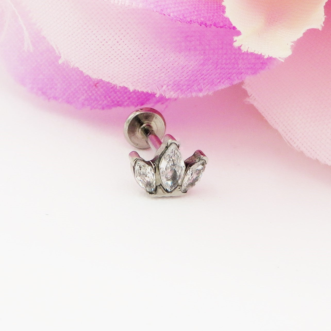 Mini Marquise PIERCING - TITANIO G23 e ACCIAIO INOSSIDABILE 316L chirurgico ~ con cubic zirconia per Helix, Trago, Flat e Lobo