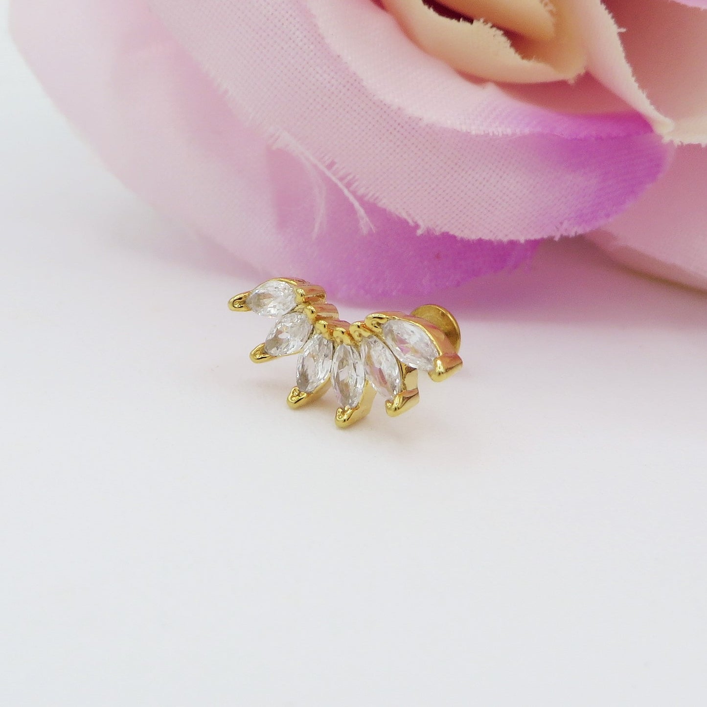 Marquise PIERCING - TITANIO G23 e ACCIAIO INOSSIDABILE chirurgico 316L - con cubic zirconia per Helix, Trago, Flat e Lobo