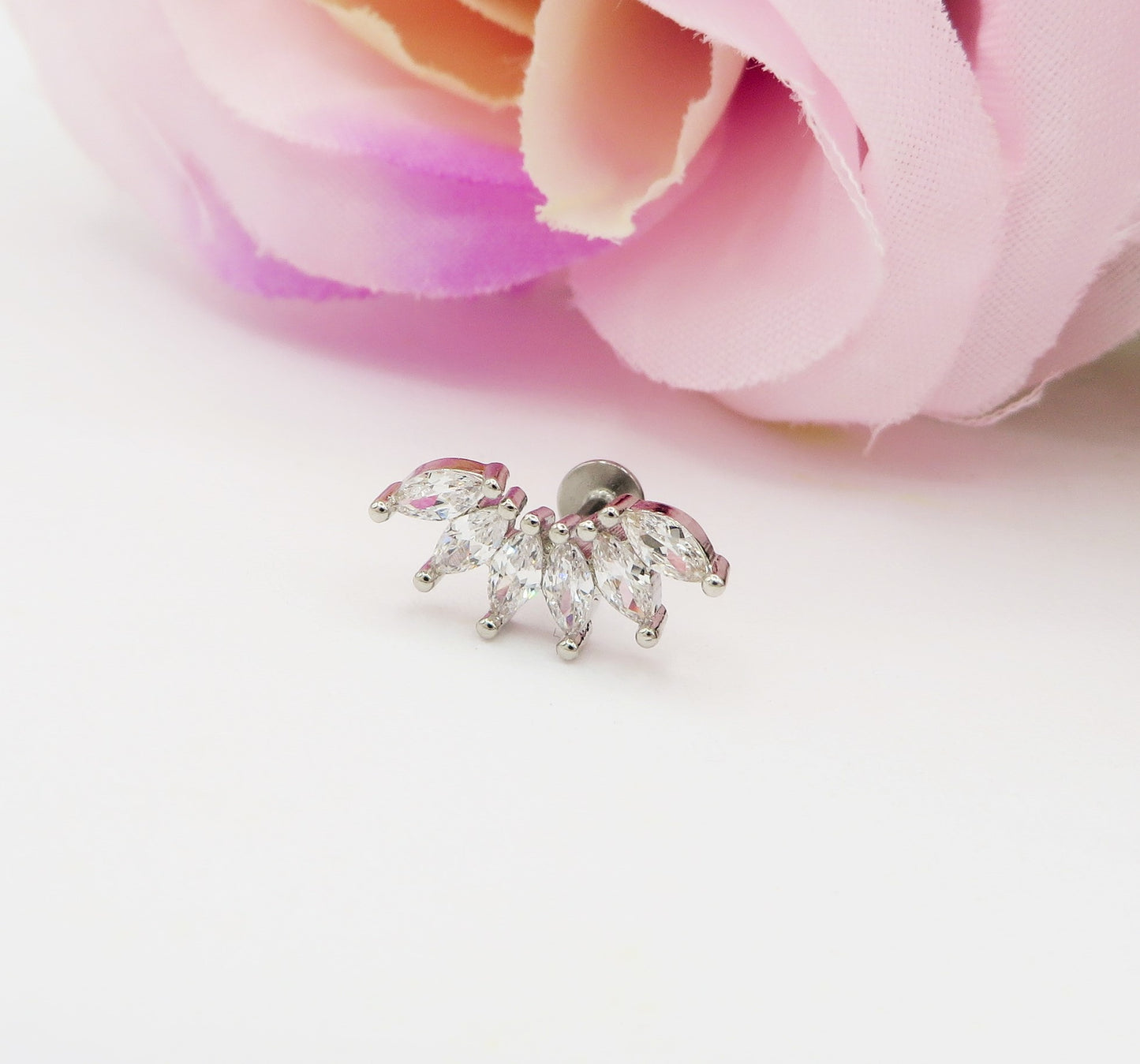 Marquise PIERCING - TITANIO G23 e ACCIAIO INOSSIDABILE chirurgico 316L - con cubic zirconia per Helix, Trago, Flat e Lobo
