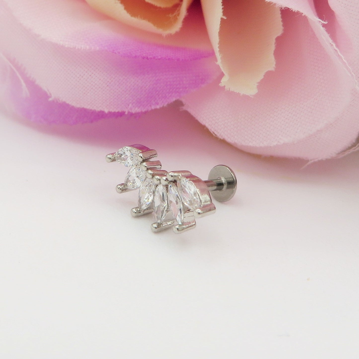 Marquise PIERCING - TITANIO G23 e ACCIAIO INOSSIDABILE chirurgico 316L - con cubic zirconia per Helix, Trago, Flat e Lobo