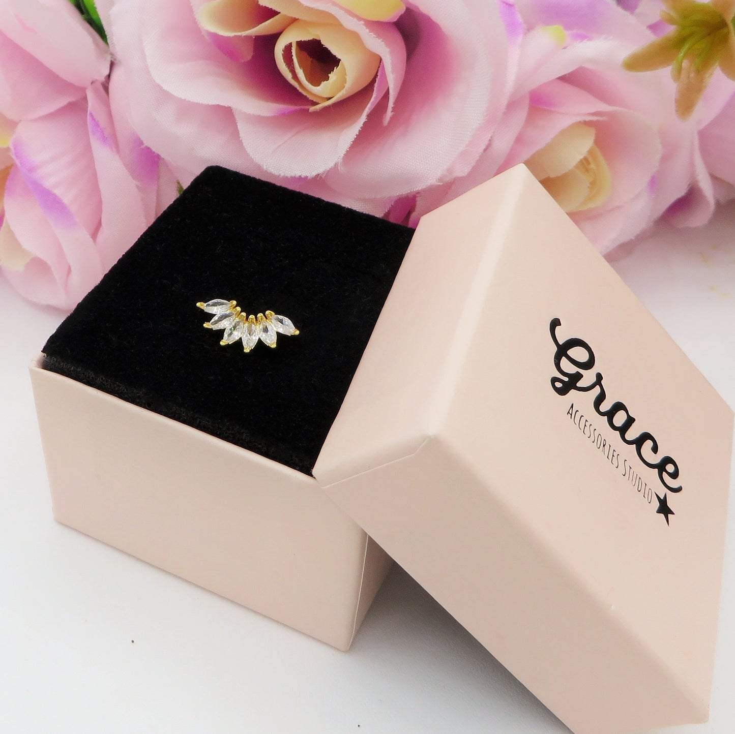 Marquise PIERCING - TITANIO G23 e ACCIAIO INOSSIDABILE chirurgico 316L - con cubic zirconia per Helix, Trago, Flat e Lobo