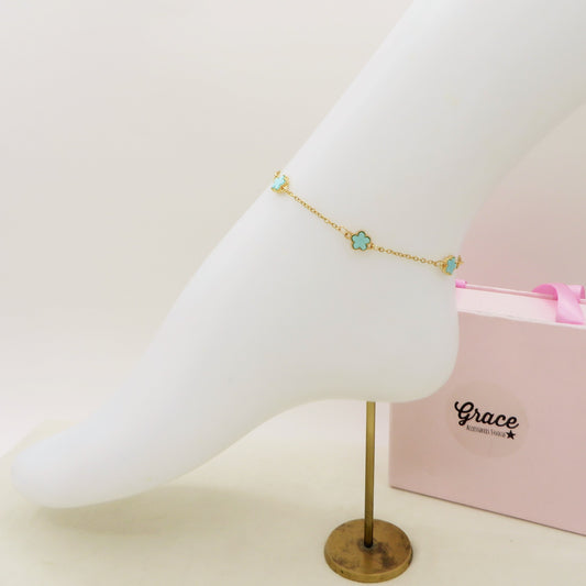 LILY Cavigliera ACCIAIO INOSSIDABILE ~ Cavigliera fiori in madreperla