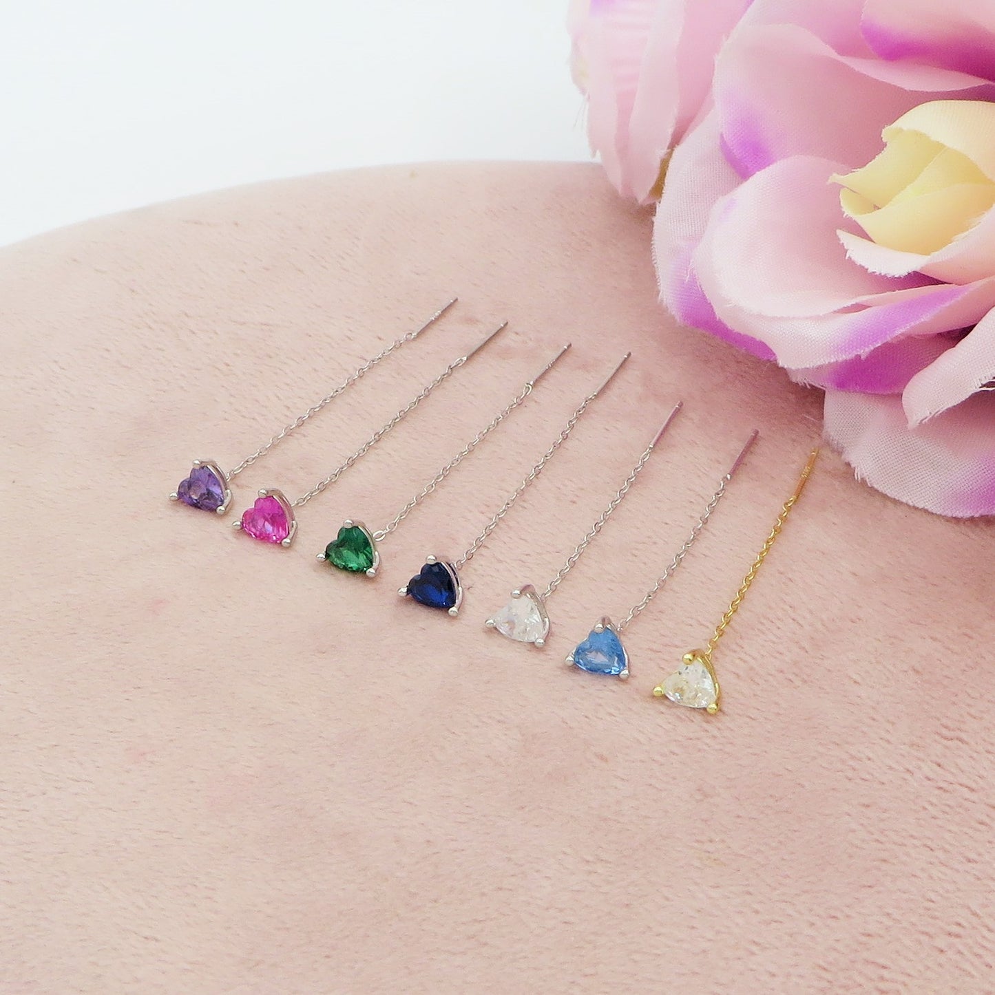 SHINY CUORE ~ Orecchino ARGENTO 925 filo pendente con cubic zirconia a cuore - saliscendi