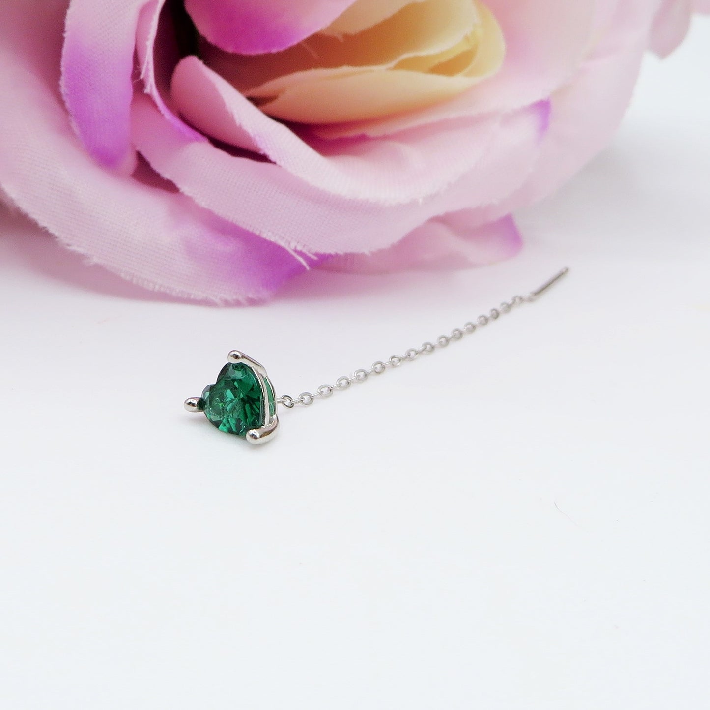 SHINY CUORE ~ Orecchino ARGENTO 925 filo pendente con cubic zirconia a cuore - saliscendi