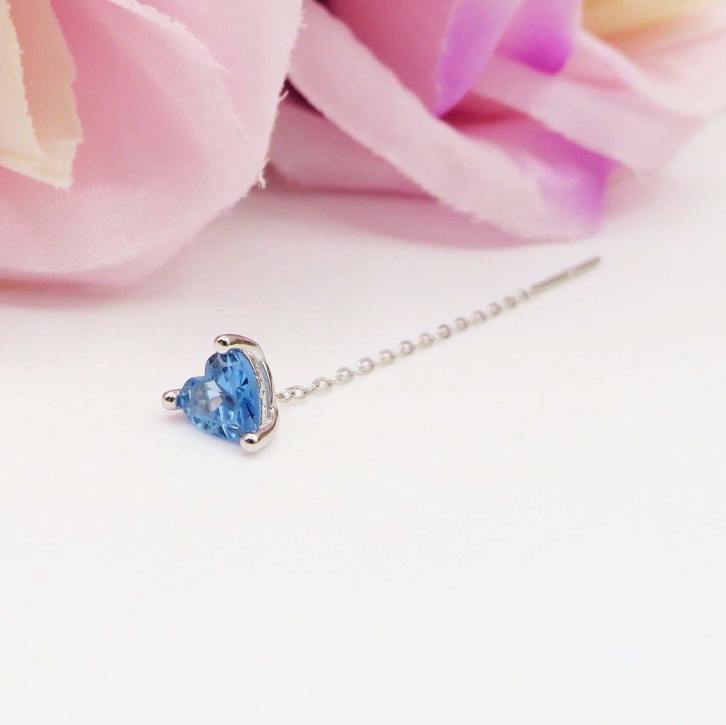 SHINY CUORE ~ Orecchino ARGENTO 925 filo pendente con cubic zirconia a cuore - saliscendi