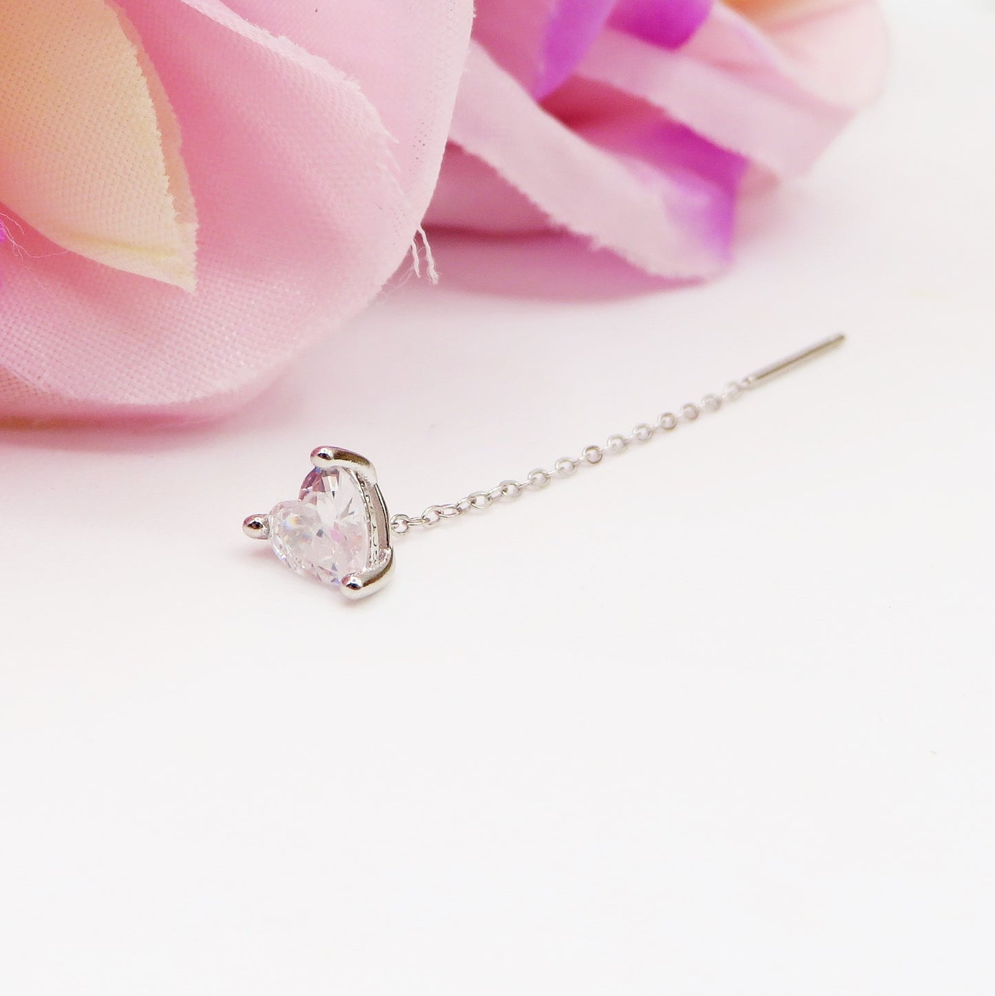 SHINY CUORE ~ Orecchino ARGENTO 925 filo pendente con cubic zirconia a cuore - saliscendi