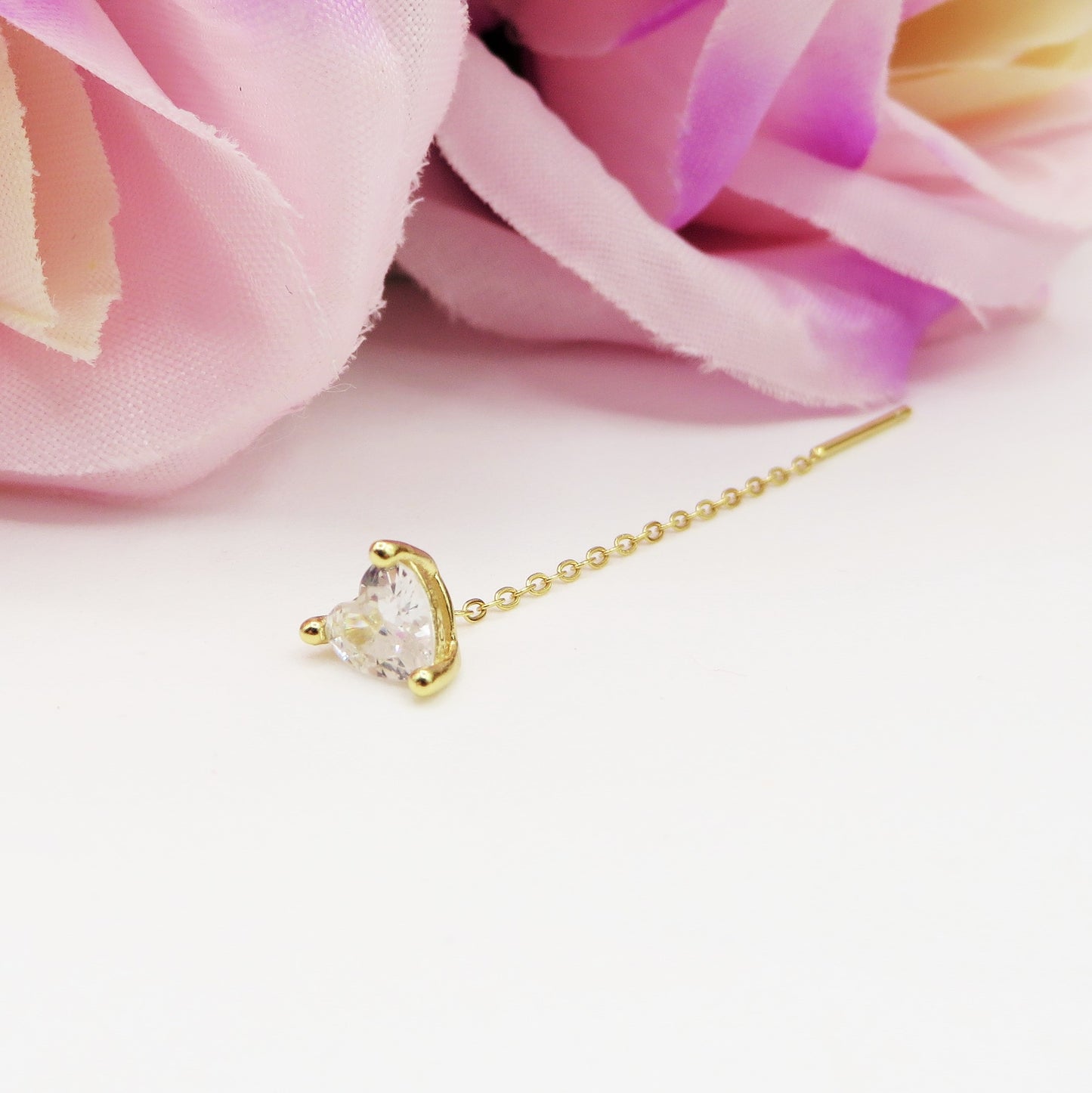 SHINY CUORE ~ Orecchino ARGENTO 925 filo pendente con cubic zirconia a cuore - saliscendi