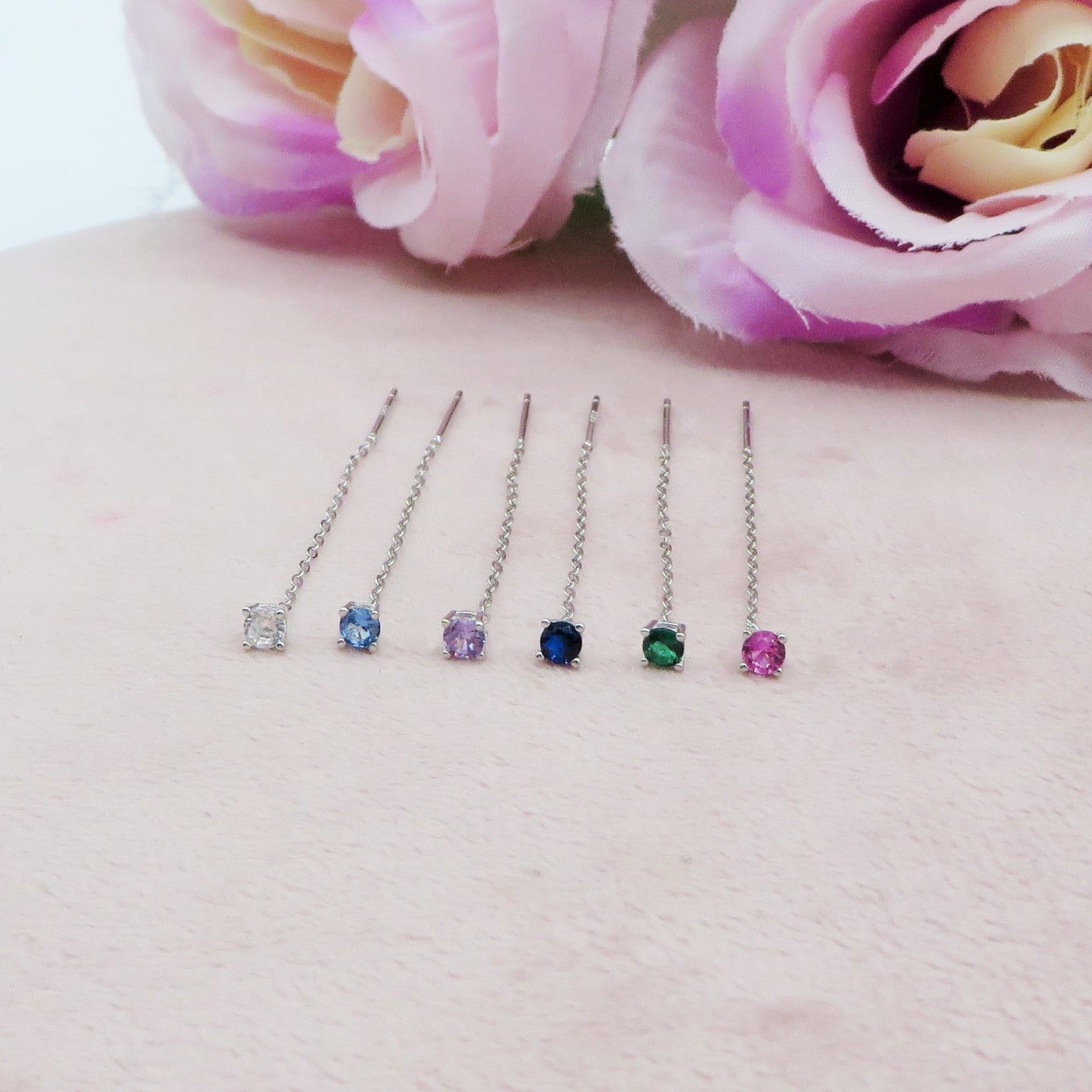 SHINY ~ Orecchino ARGENTO 925 filo pendente con punto luce cubic zirconia - saliscendi
