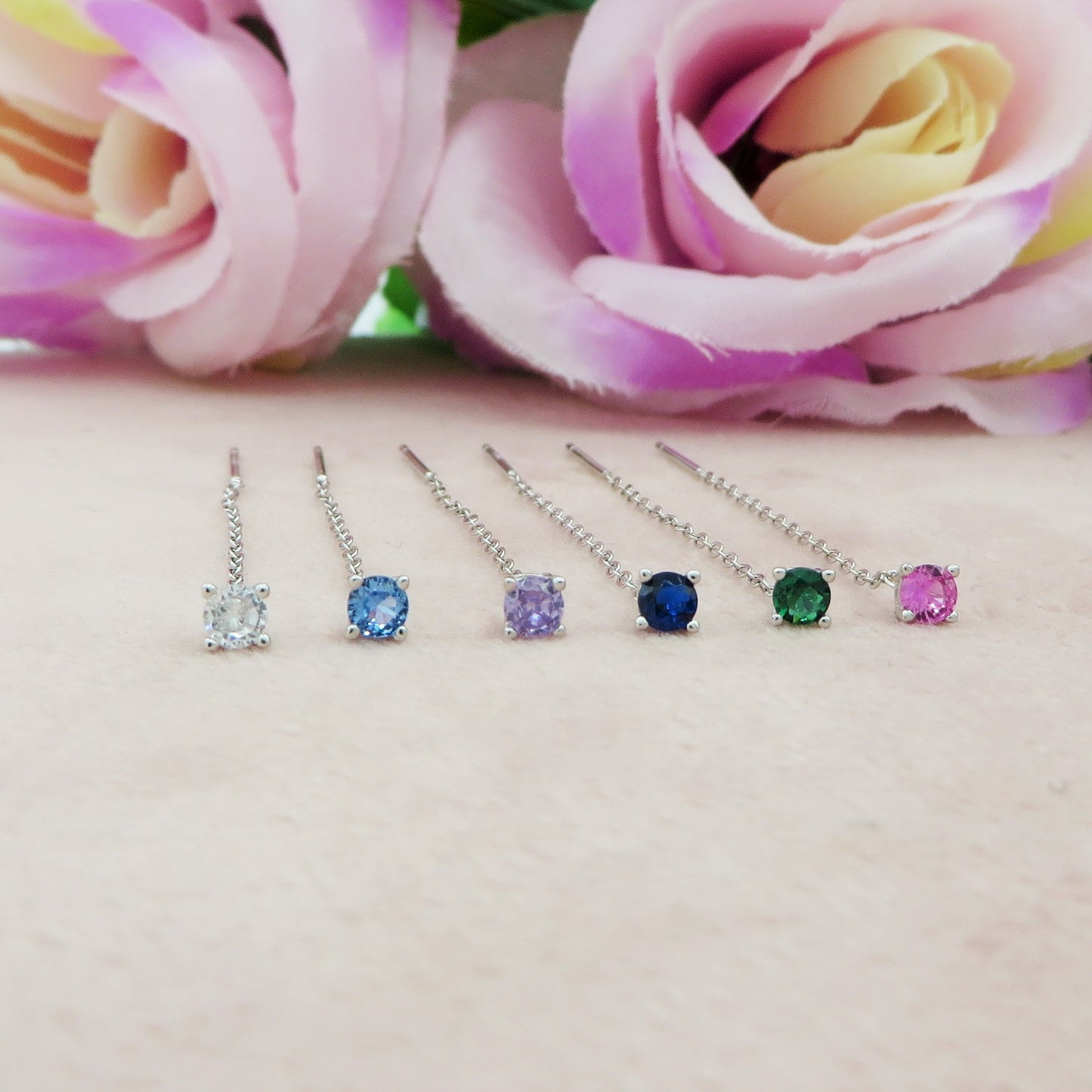 SHINY ~ Orecchino ARGENTO 925 filo pendente con punto luce cubic zirconia - saliscendi