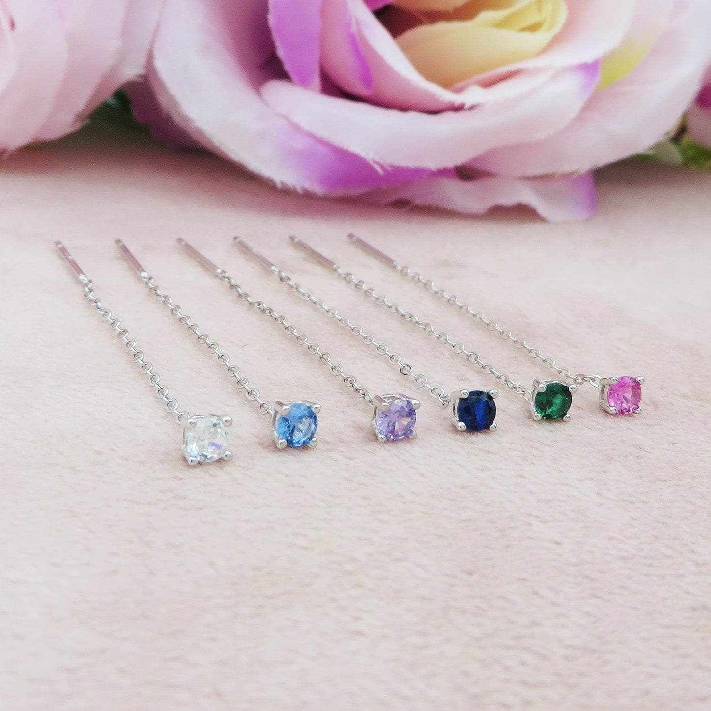 SHINY ~ Orecchino ARGENTO 925 filo pendente con punto luce cubic zirconia - saliscendi