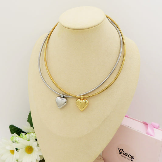 CASSANDRA ROUND + CUORE BOMB ~ Collana tubogas tubolare ACCIAIO inossidabile