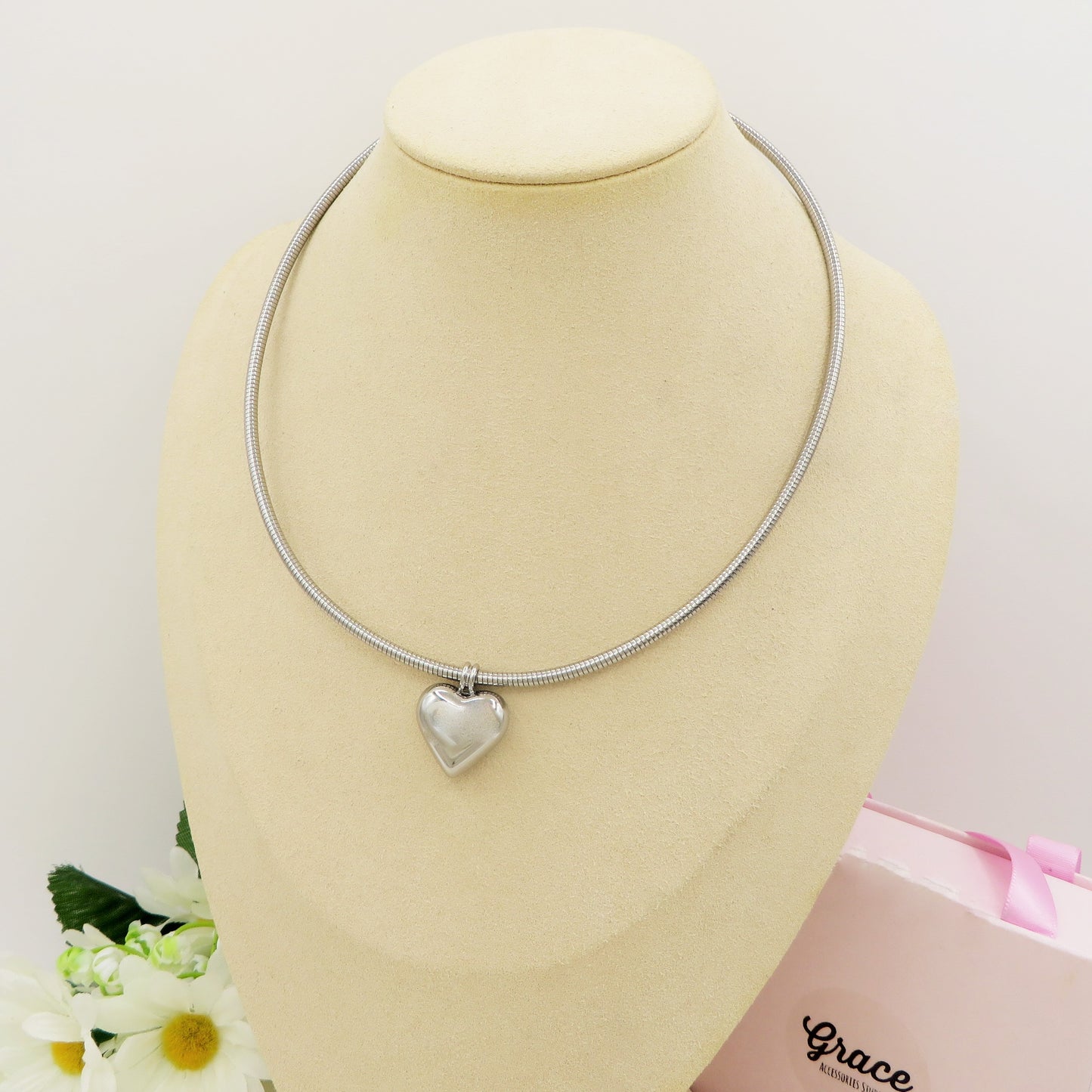 CASSANDRA ROUND + CUORE BOMB ~ Collana tubogas tubolare ACCIAIO inossidabile