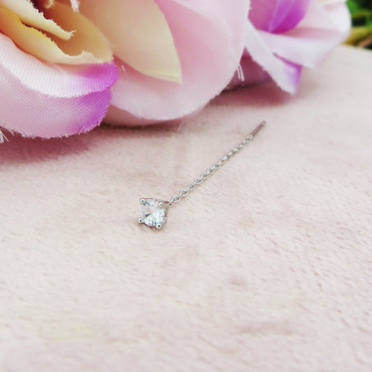 SHINY ~ Orecchino ARGENTO 925 filo pendente con punto luce cubic zirconia - saliscendi