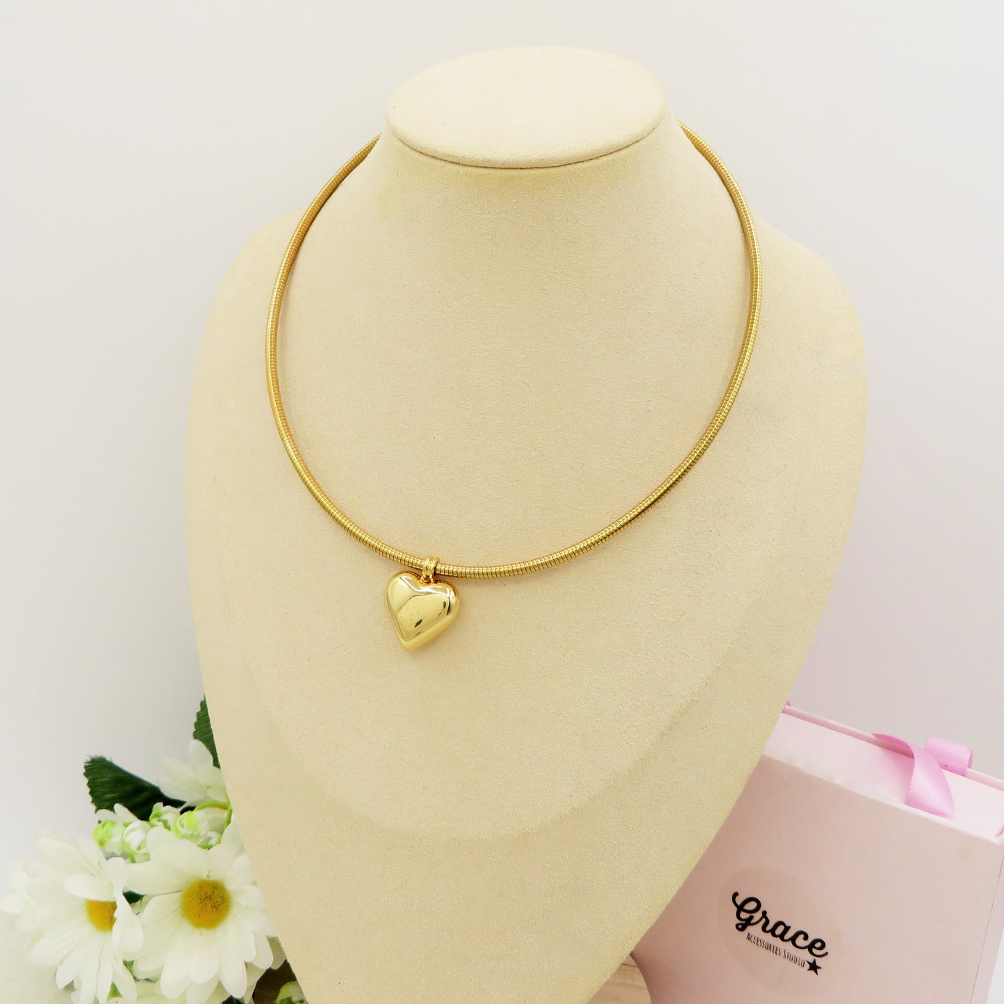 CASSANDRA ROUND + CUORE BOMB ~ Collana tubogas tubolare ACCIAIO inossidabile