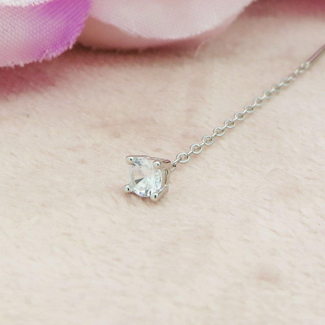 SHINY ~ Orecchino ARGENTO 925 filo pendente con punto luce cubic zirconia - saliscendi