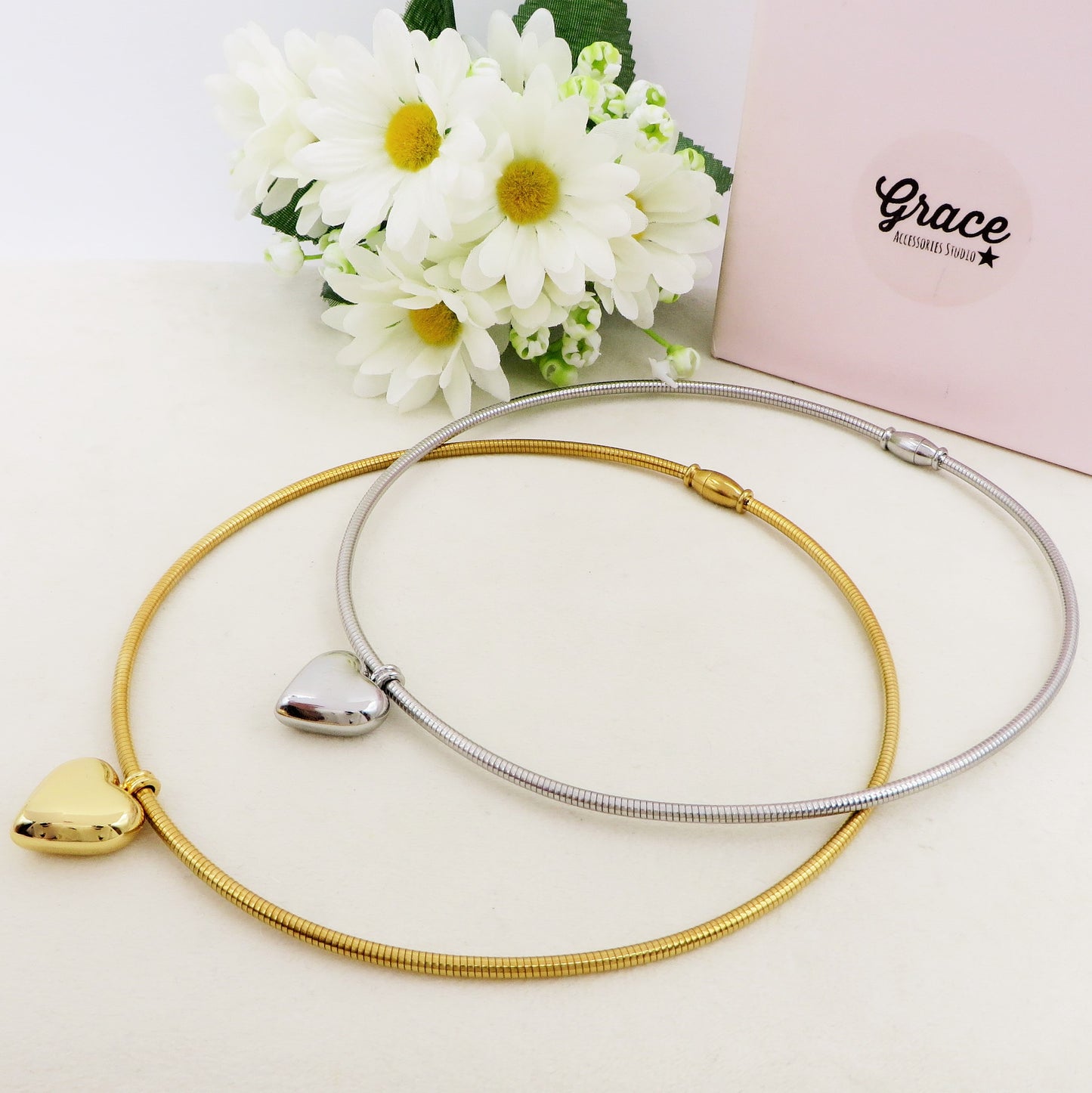 CASSANDRA ROUND + CUORE BOMB ~ Collana tubogas tubolare ACCIAIO inossidabile