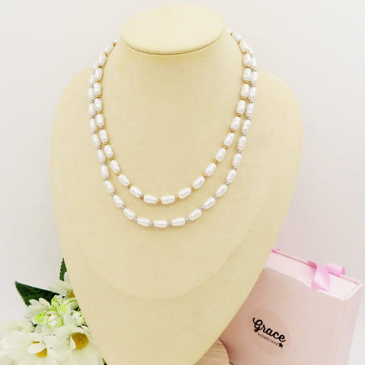 NAYLA ~ Collana perla barocca a girocollo in Acciaio inossidabile