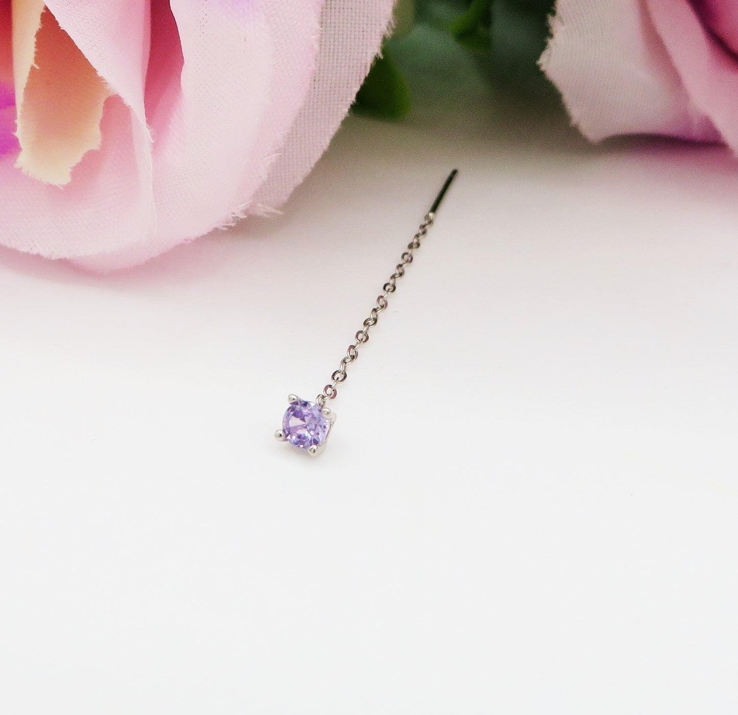 SHINY ~ Orecchino ARGENTO 925 filo pendente con punto luce cubic zirconia - saliscendi