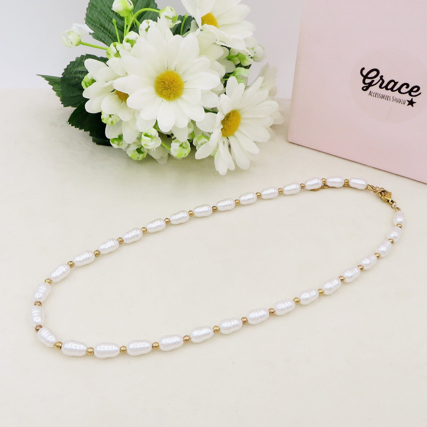 NAYLA ~ Collana perla barocca a girocollo in Acciaio inossidabile