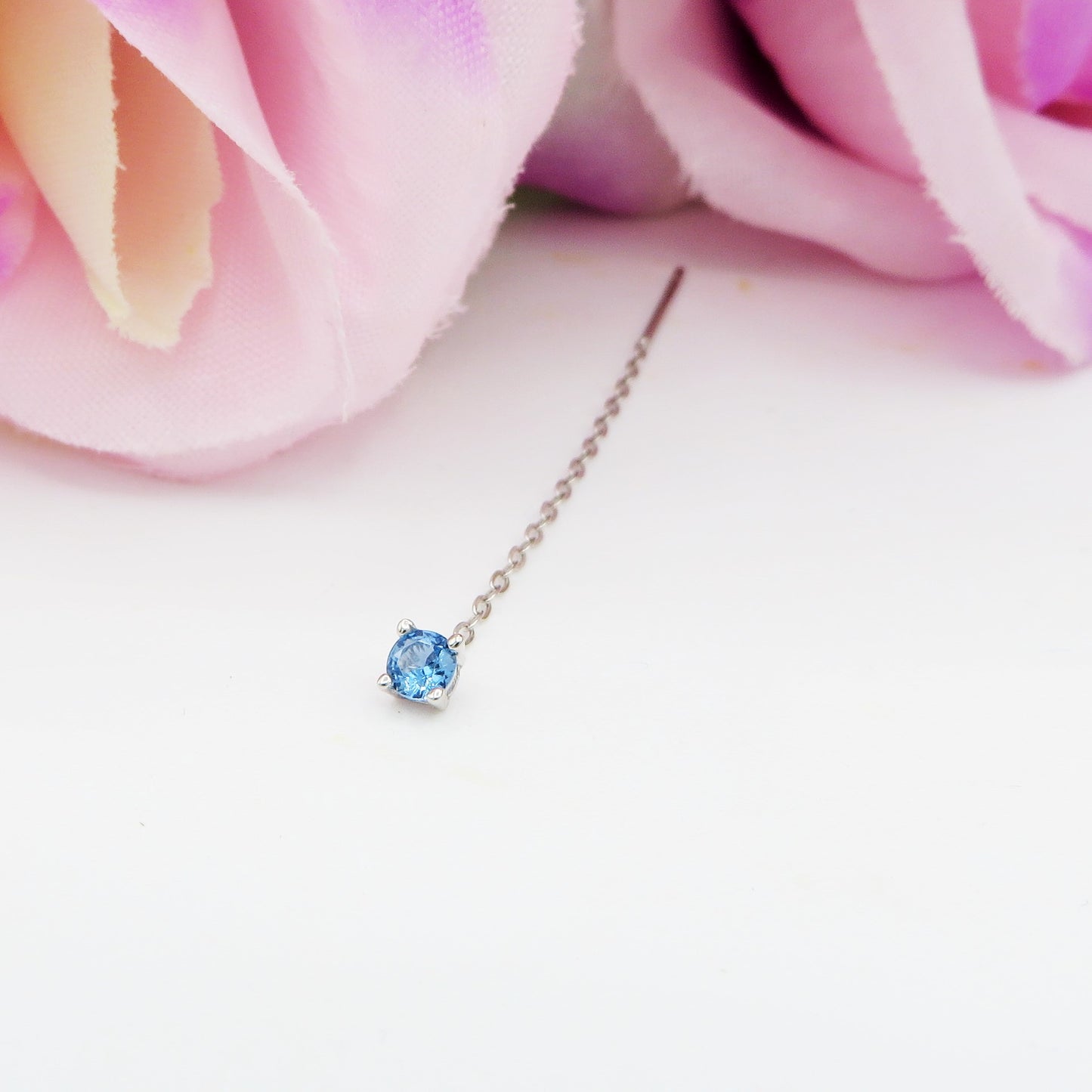 SHINY ~ Orecchino ARGENTO 925 filo pendente con punto luce cubic zirconia - saliscendi