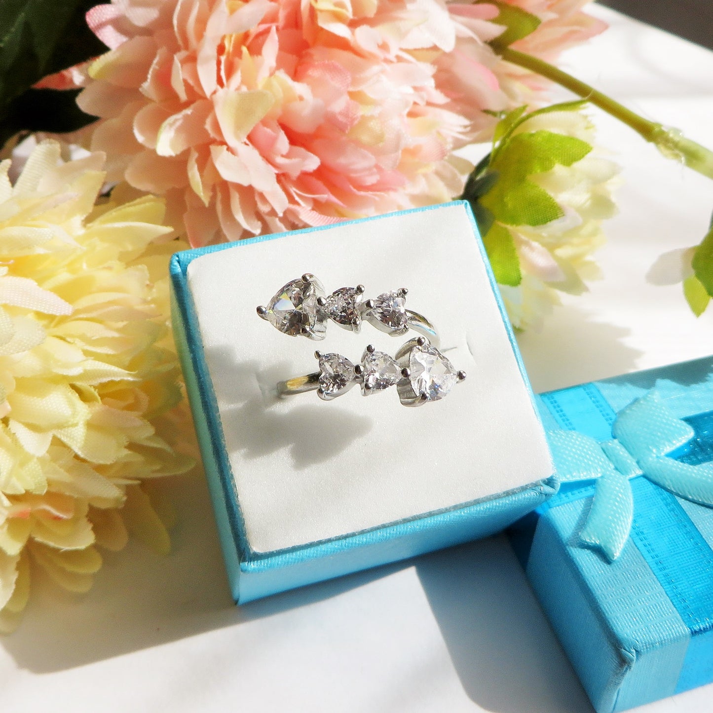 CHERIE Contrariè - Anello regolabile in ACCIAIO inossidabile con cubic zirconia a forma di cuore contrariè