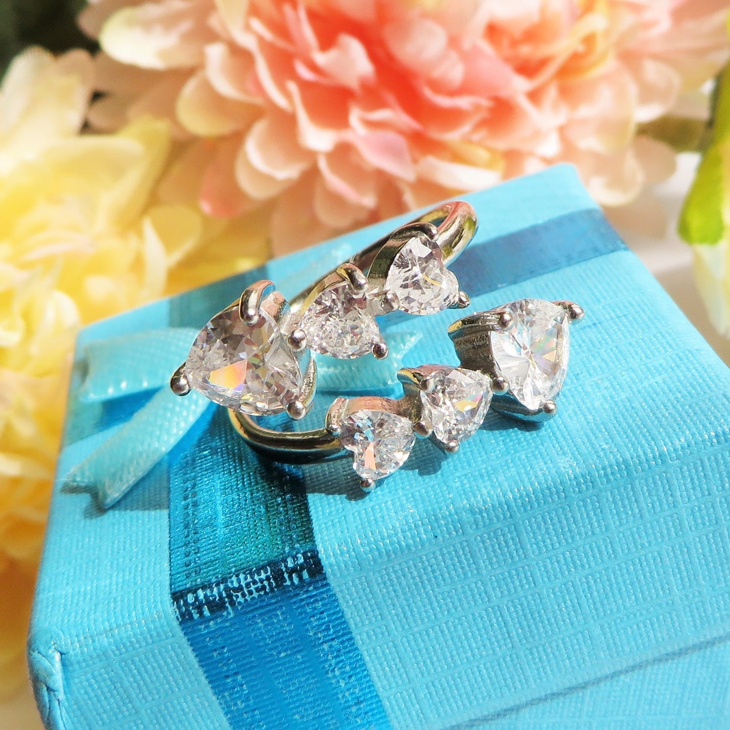 CHERIE Contrariè - Anello regolabile in ACCIAIO inossidabile con cubic zirconia a forma di cuore contrariè
