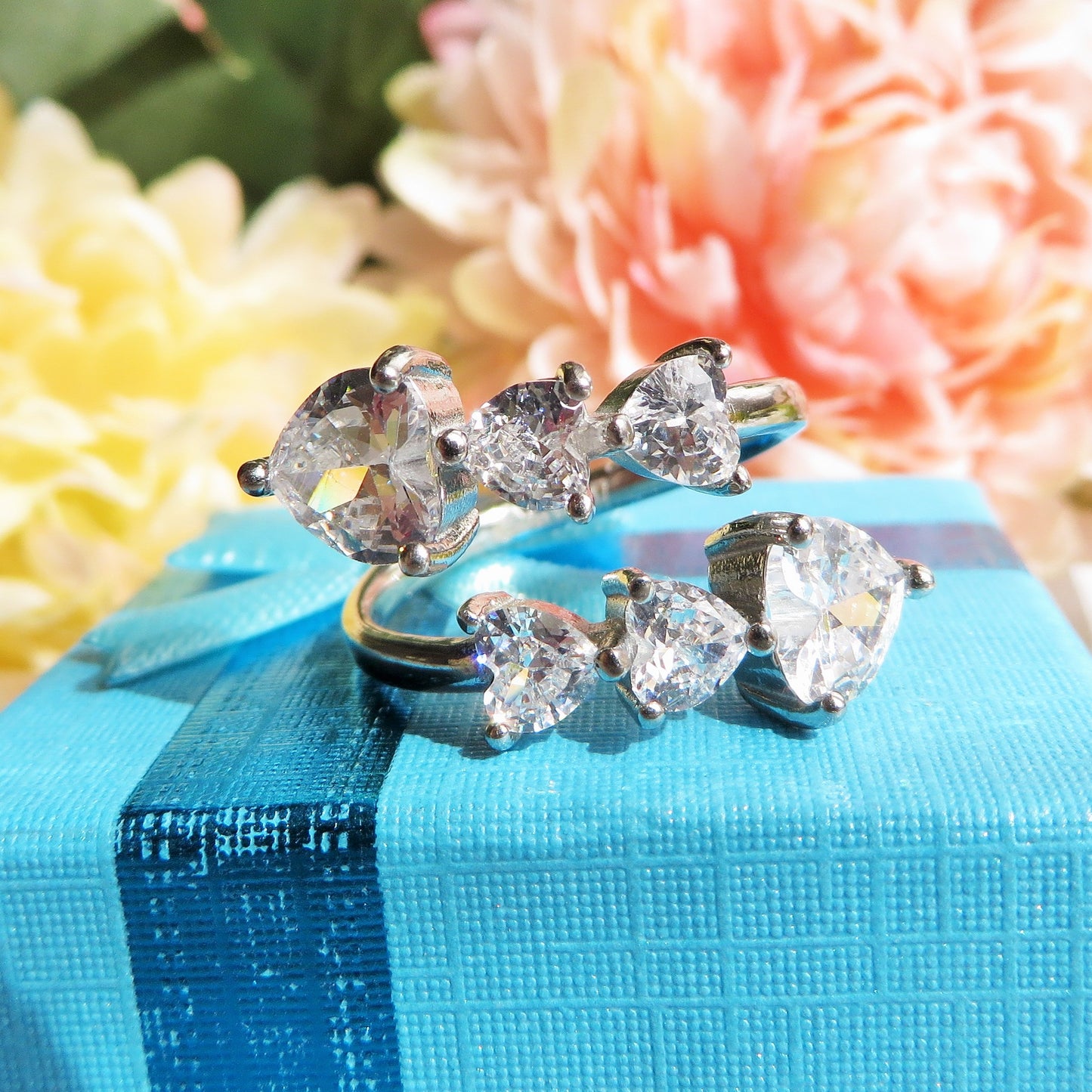 CHERIE Contrariè - Anello regolabile in ACCIAIO inossidabile con cubic zirconia a forma di cuore contrariè
