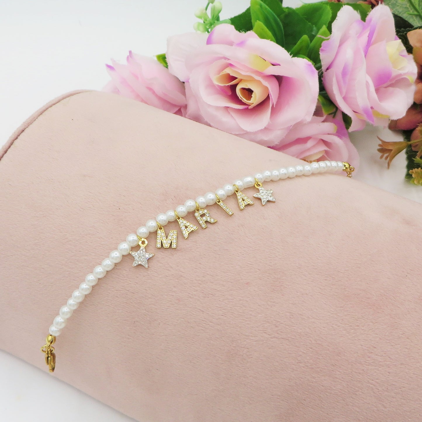 BRACCIALE Perle Con Nome personalizzabile in Acciaio Inox