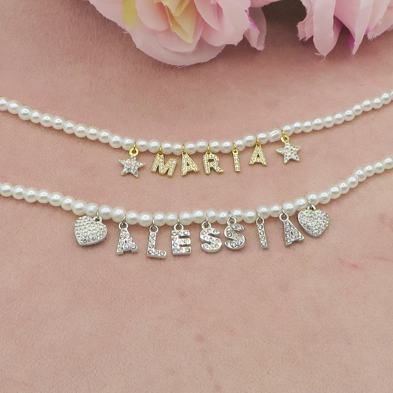 BRACCIALE Perle Con Nome personalizzabile in Acciaio Inox