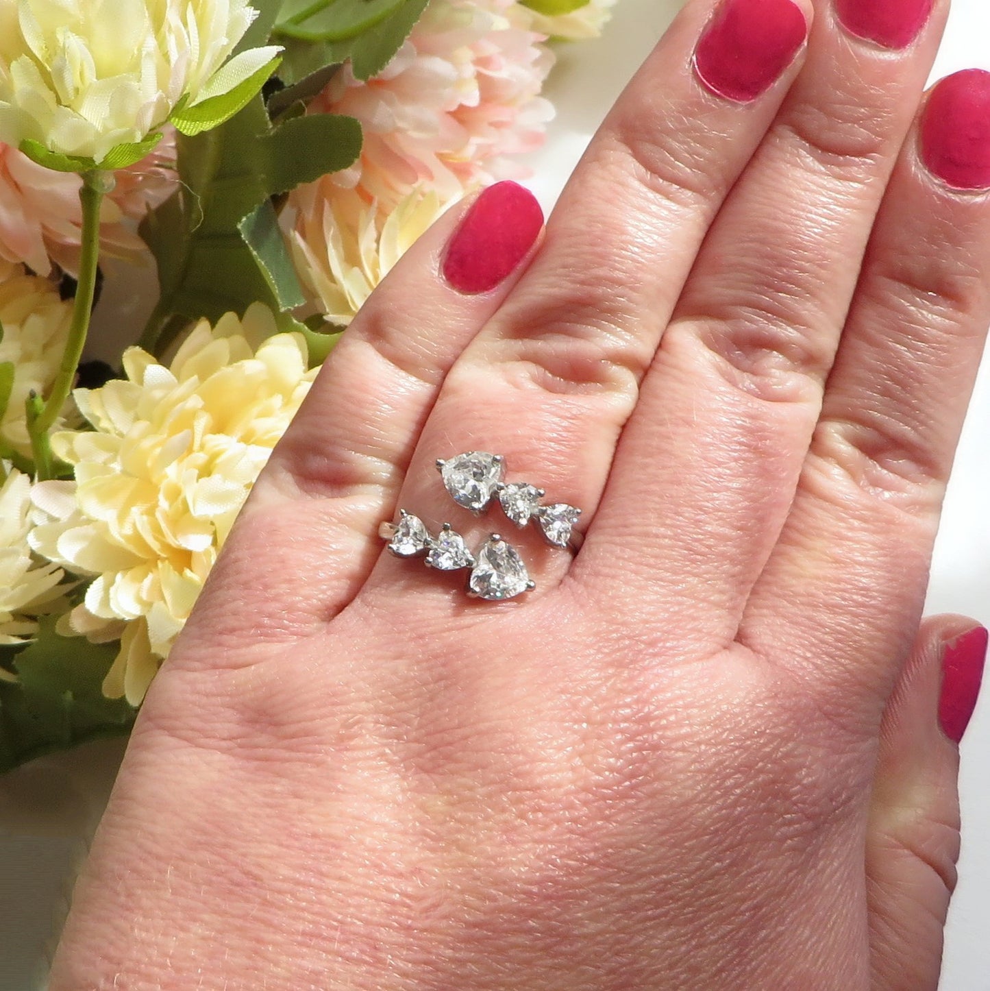CHERIE Contrariè - Anello regolabile in ACCIAIO inossidabile con cubic zirconia a forma di cuore contrariè