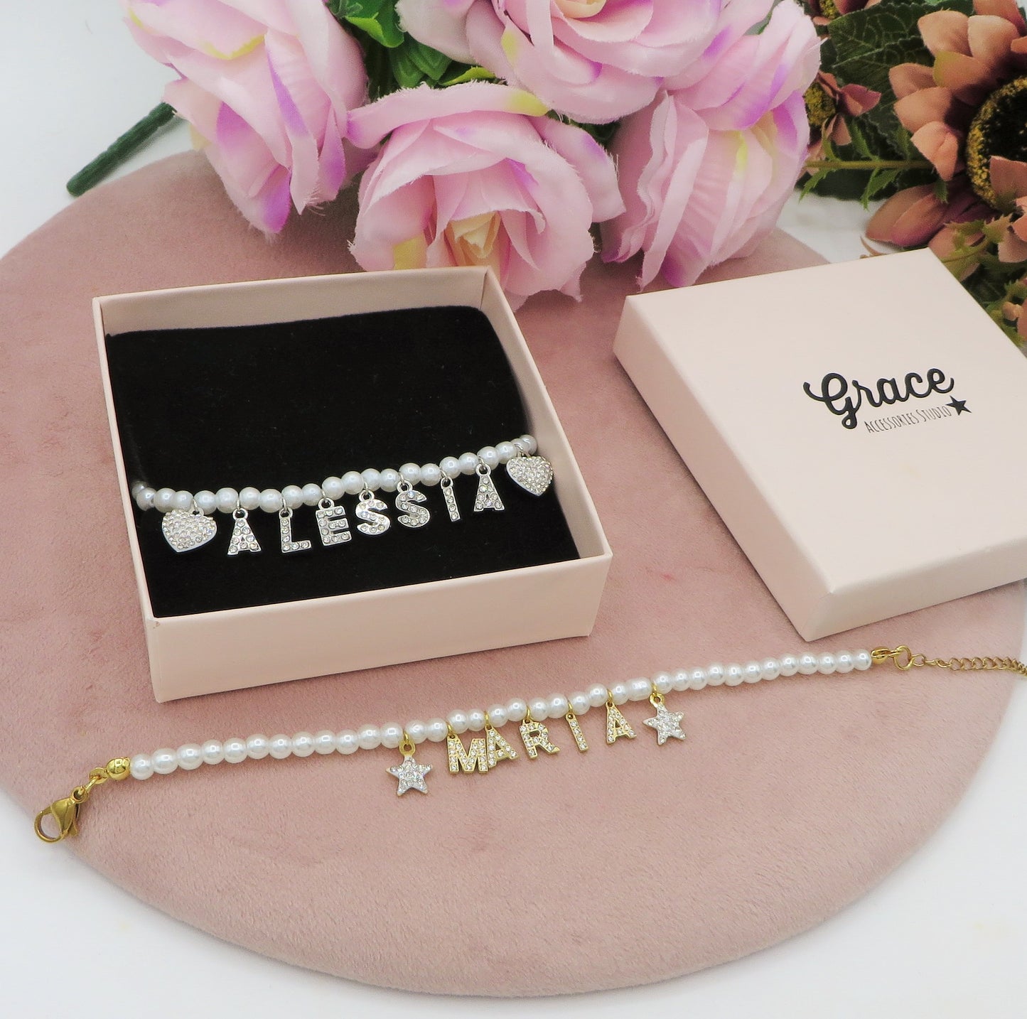 BRACCIALE Perle Con Nome personalizzabile in Acciaio Inox