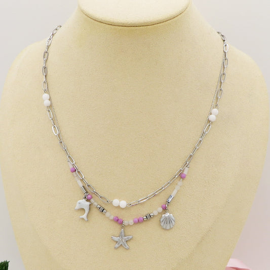 MADEIRA ~ Collana ACCIAIO INOSSIDABILE con perline e charms marini