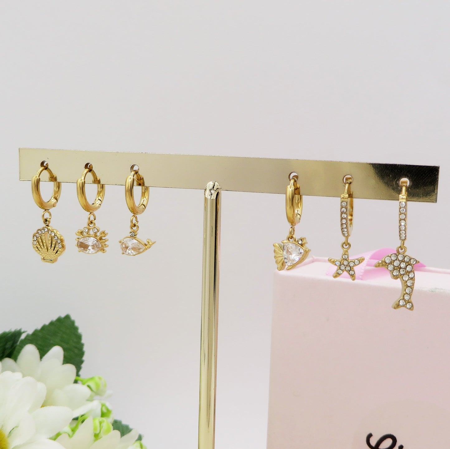 CALYPSO Set 6 orecchini marini - ACCIAIO INOSSIDABILE - 6 Orecchini pendenti con cubic zirconia