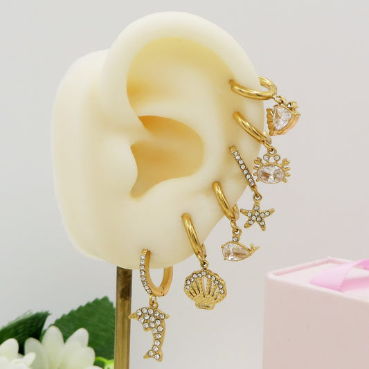 CALYPSO Set 6 orecchini marini - ACCIAIO INOSSIDABILE - 6 Orecchini pendenti con cubic zirconia