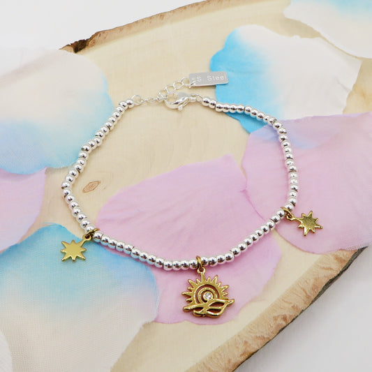 SUNSET Bracciale mini pallini bagnato ARGENTO con pendenti ~ in ACCIAIO INOSSIDABILE