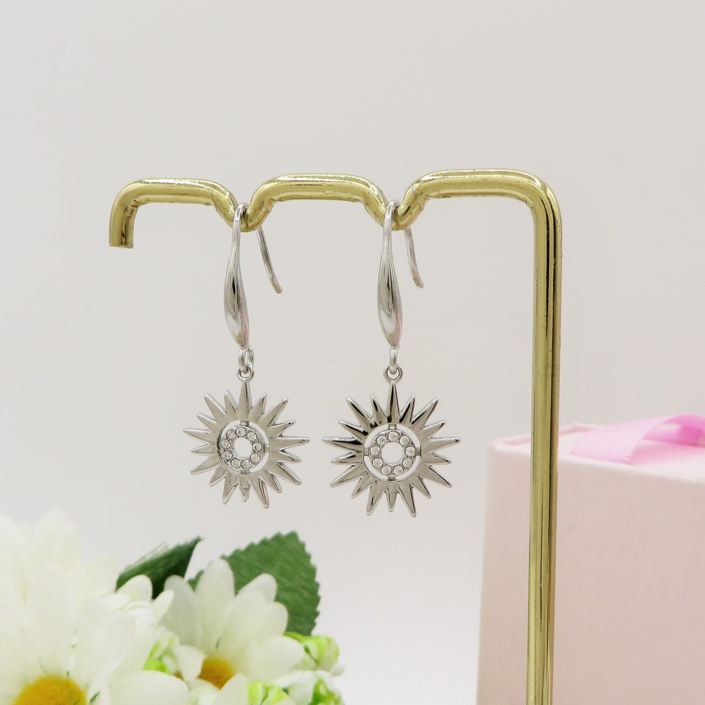 YOU'RE MY SUN monachella ~ Orecchini a monachella con sole e cubic zirconia in acciaio inossidabile