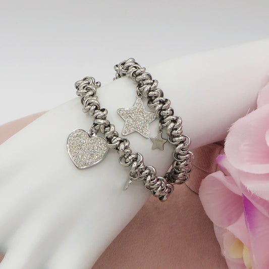 ARDEN - Bracciale elasticizzato nodini cuore e stella in acciaio inossidabile